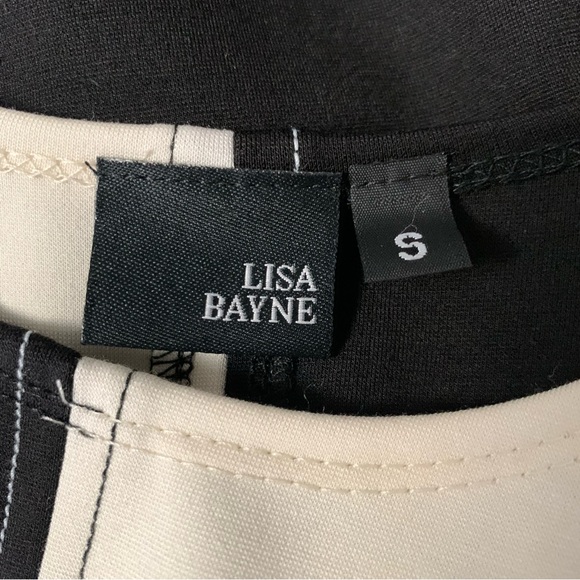 Lisa Bayne Top Womens S Colorblock Artsy Boxy Ponte Knit Lagenlook Black Cream - Picture 15 of 15